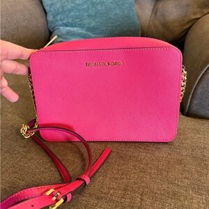 Michael Kors Fuchsia Crossbody Bag with Gold Chain